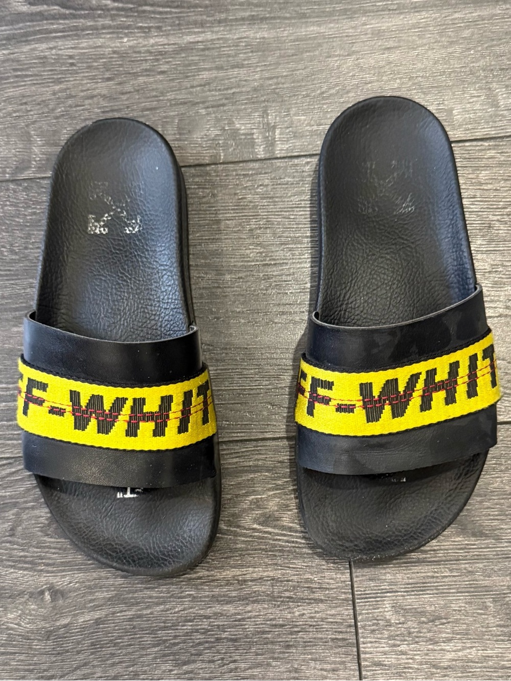 Off-White Black and Yellow Logo Slide Sandals